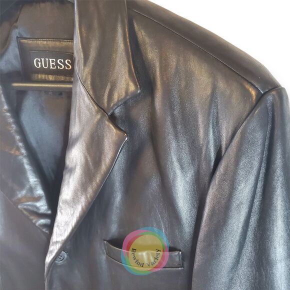 Vintage 80s 90s Guess Leather Blazer Jacket Mens XL Hip Hop Grunge Streetwear - Picture 4 of 16